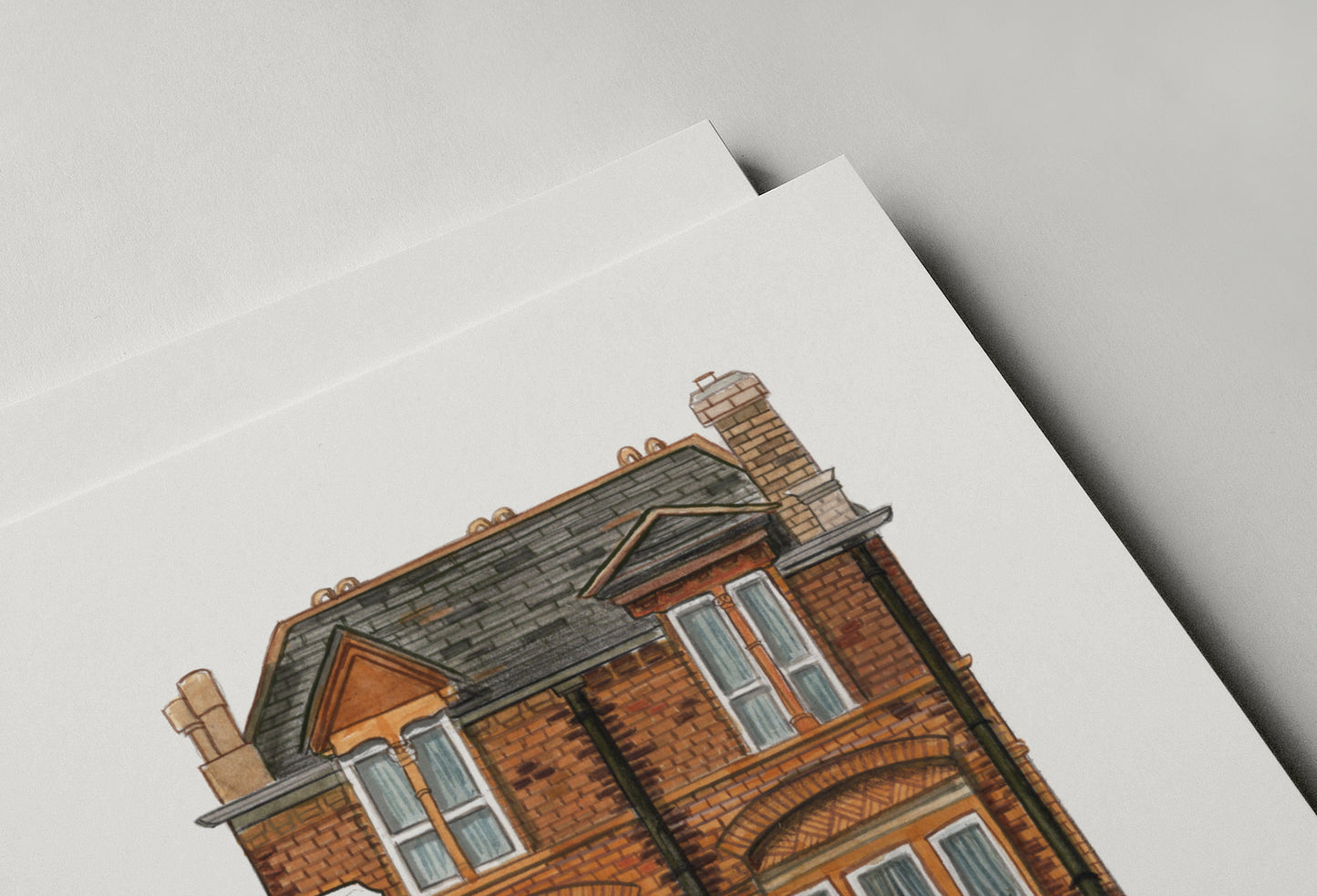 Close-up of Skehans pub art print on white background