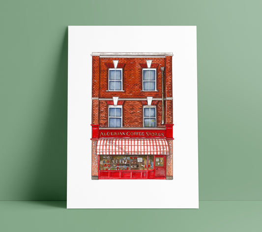 Algerian coffee house art print on a green background