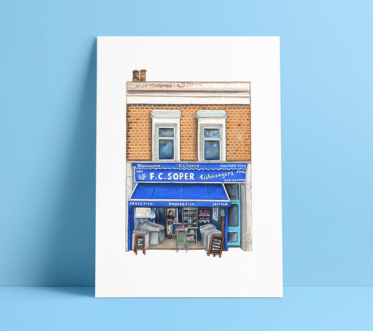 FC Soper Fishmonger Art Print, Nunhead, South London