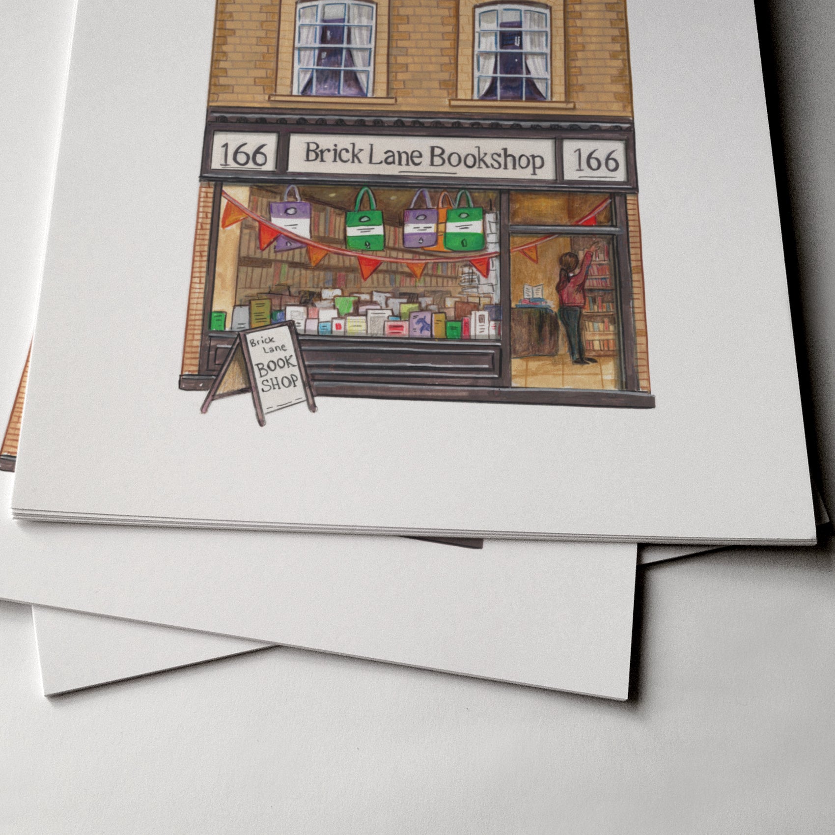 Brick Lane Bookshop Art Print, Brick Lane, East London - Camberwell Designs