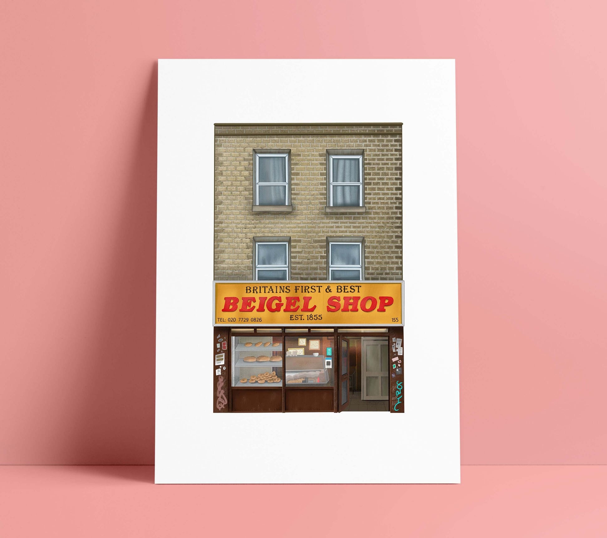 Britains first & best Beigel Shop Bakery Art Print, Brick Lane, East London